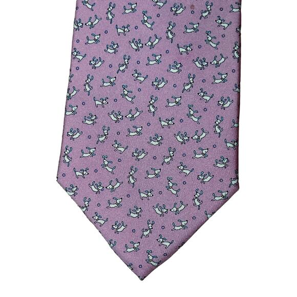 Como House Vintage Pink NeckTie with Dogs 100% Silk Made in Korea - Picture 1 of 7